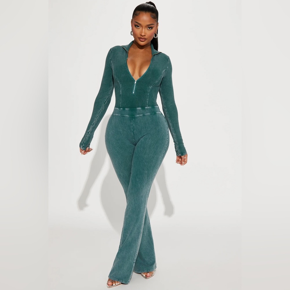 Fashion Nova Washed Ribbed Flare Jumpsuit